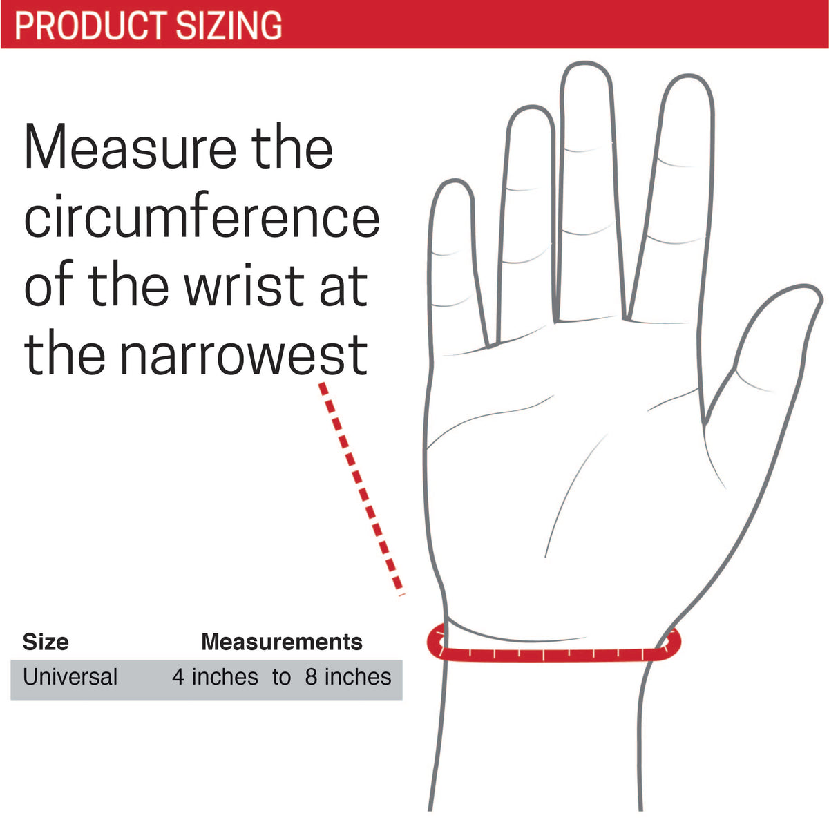 Product Size Chart for 1152.3 Sidewinder Wrist Orthosis