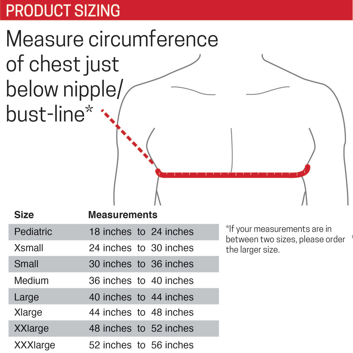 Product Sizing Chart for 2341 Vest Shoulder Immobilizer