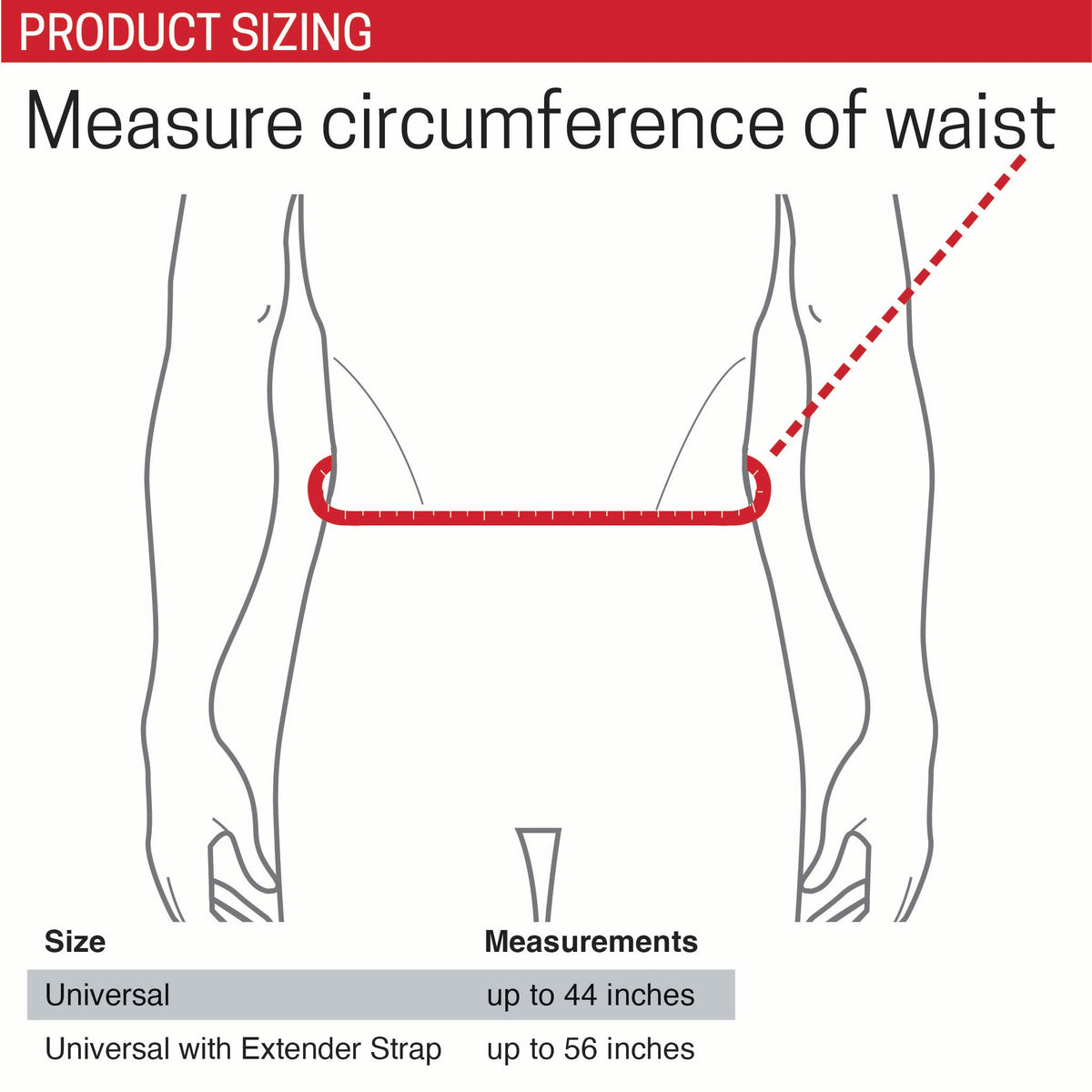 Illustration Image of 7455 Universal Mini Back Compression Wrap's Size Chart with the following text instructions: "Measure circumference of waist"