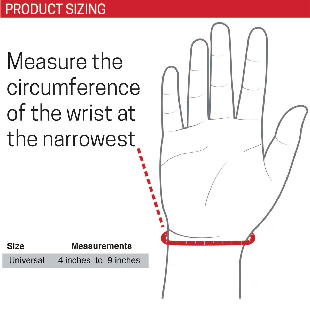 Product Sizing Chart for 941.2 Jonah Wrist Orthosis