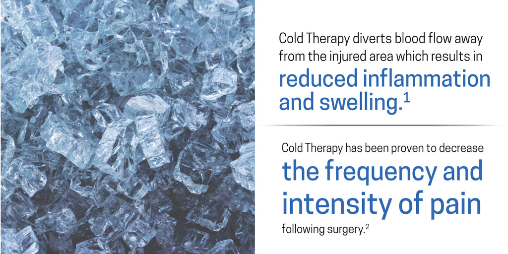 Cold Therapy diverts blood flow away from the injured area which results in reduced inflammation and swelling. Cold Therapy has been proven to decrease the frequency and intensity of pain following surgery.