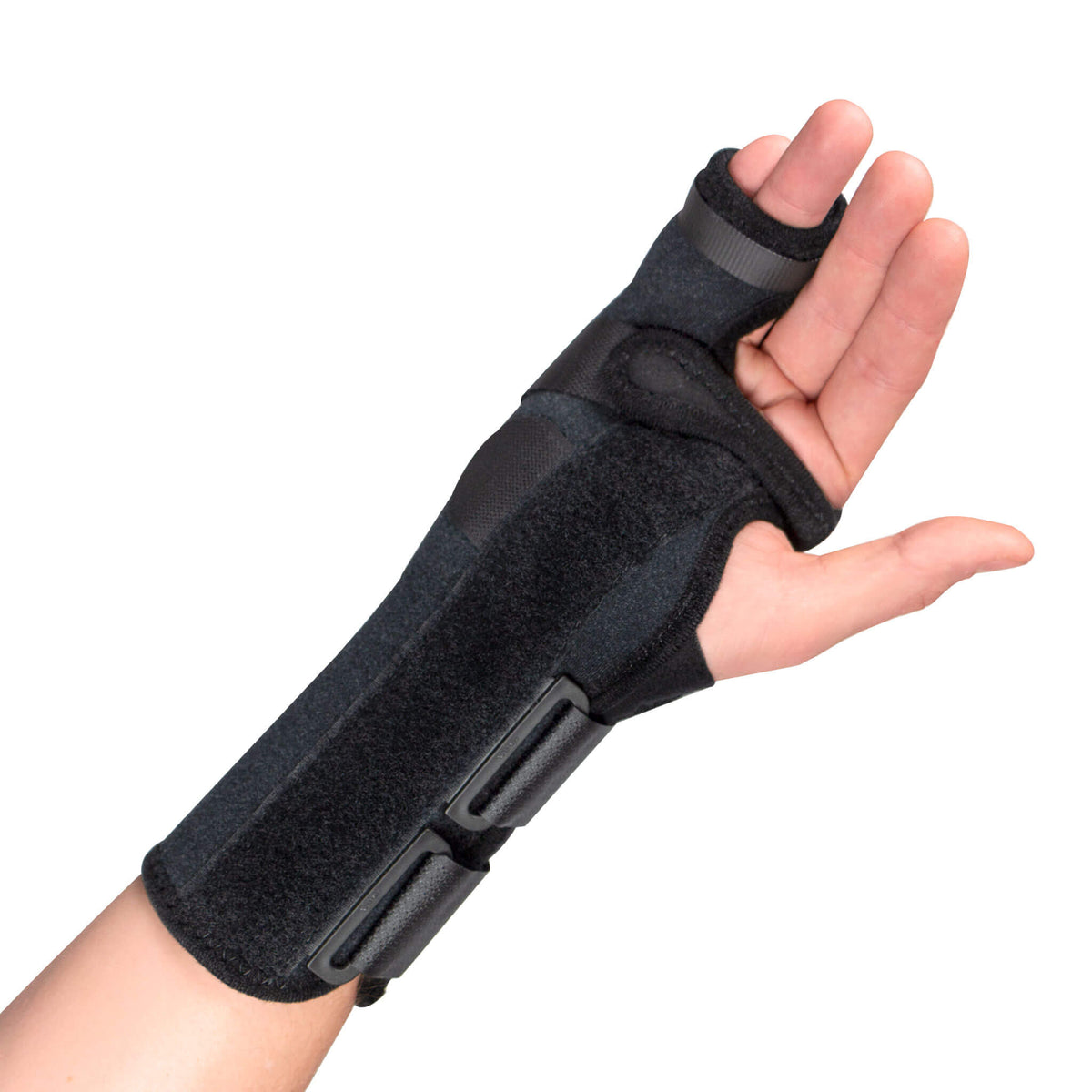 Underside view of right hand Boxer Orthosis boxer fracture splint showing hand and wrist support