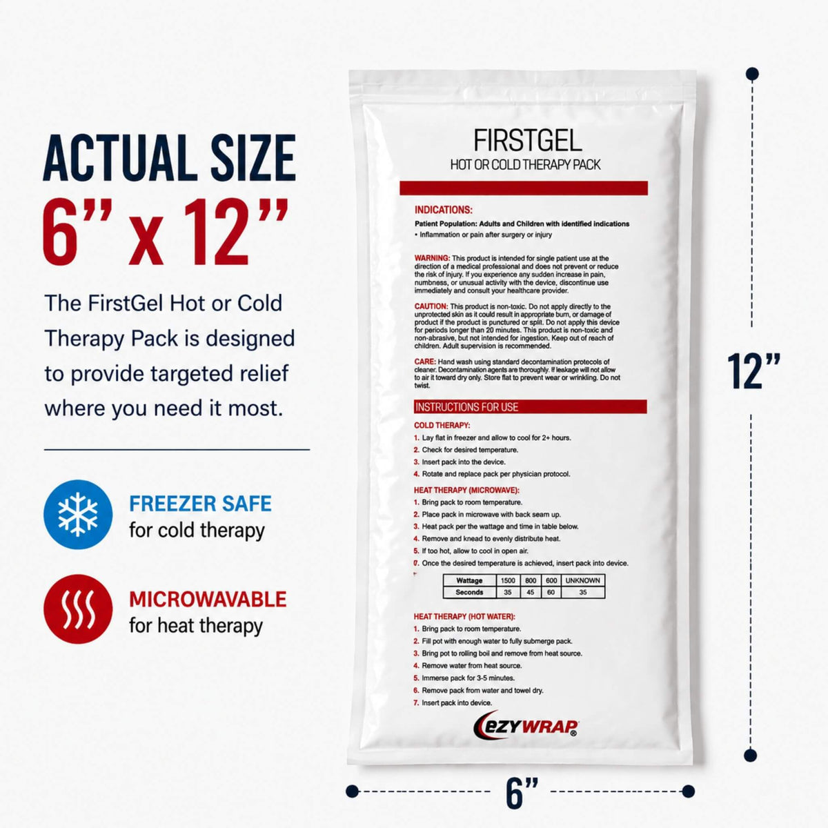 Ezy Gel Cryotherapy Bag 6 x 12 inch reusable hot and cold therapy pack dimensions