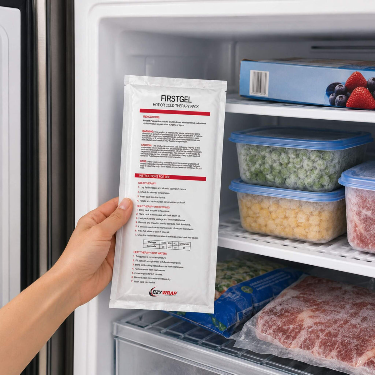 Ezy Gel Cryotherapy Bag stored in freezer for cold therapy injury treatment