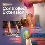 Gymnast wearing an EzyPro wrist brace during a handstand to control wrist extension while allowing natural wrist movement.