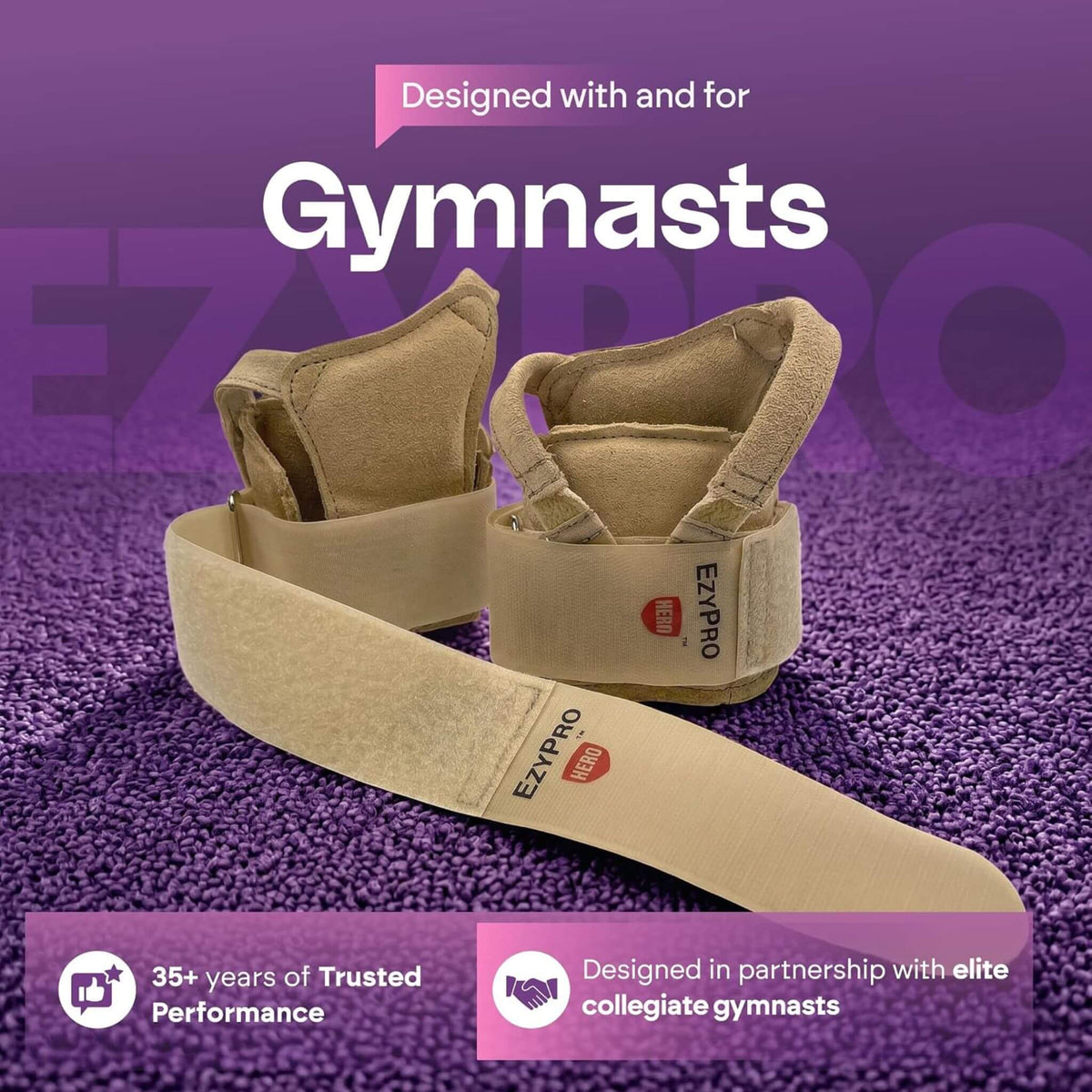 Pair of EzyPro gymnastics wrist braces designed with elite gymnasts for wrist support, stability, and injury prevention.
