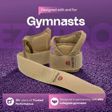 Pair of EzyPro gymnastics wrist braces designed with elite gymnasts for wrist support, stability, and injury prevention.