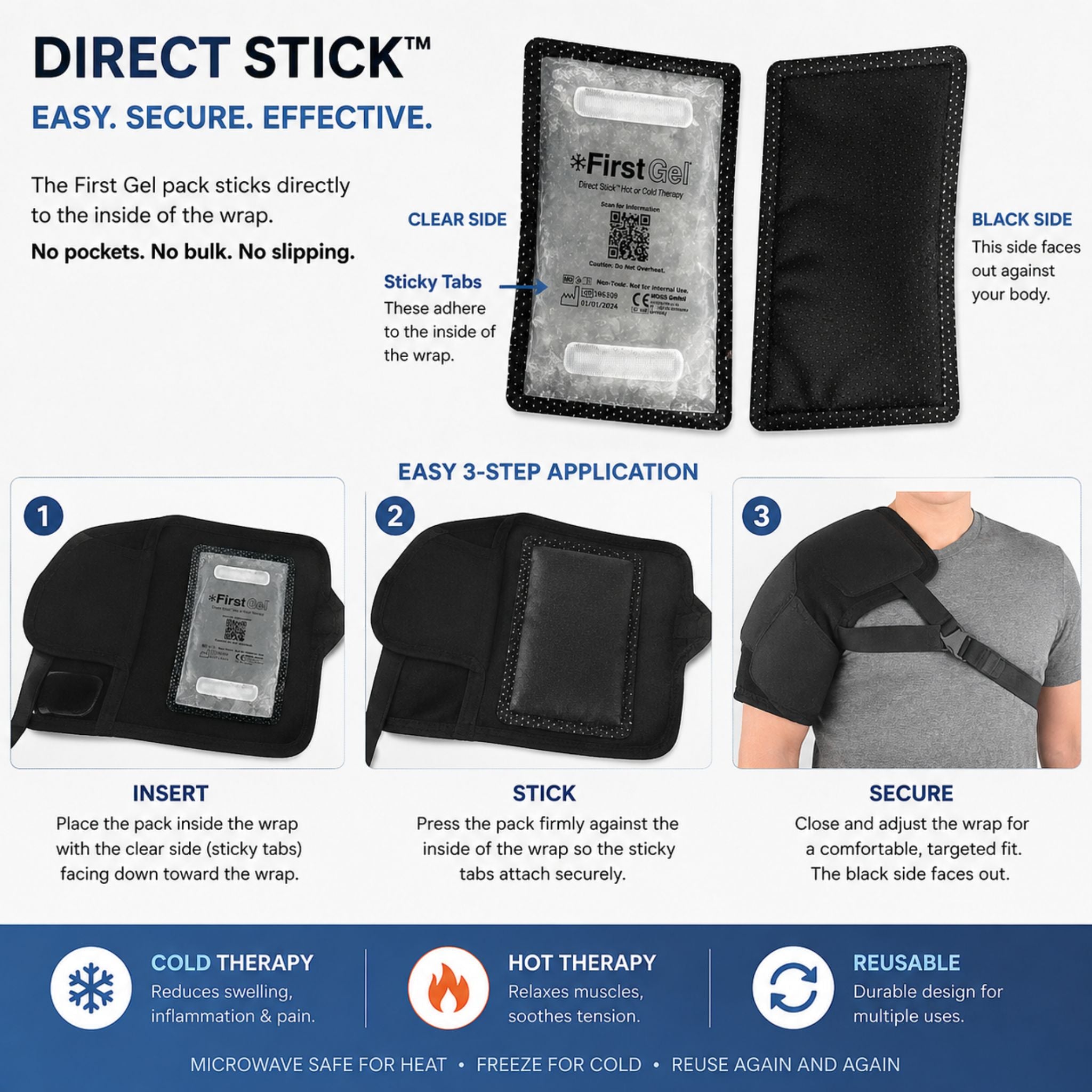 First Gel® Direct Stick™ Hot/Cold Therapy Packs (2-Pack) | EzyWrap