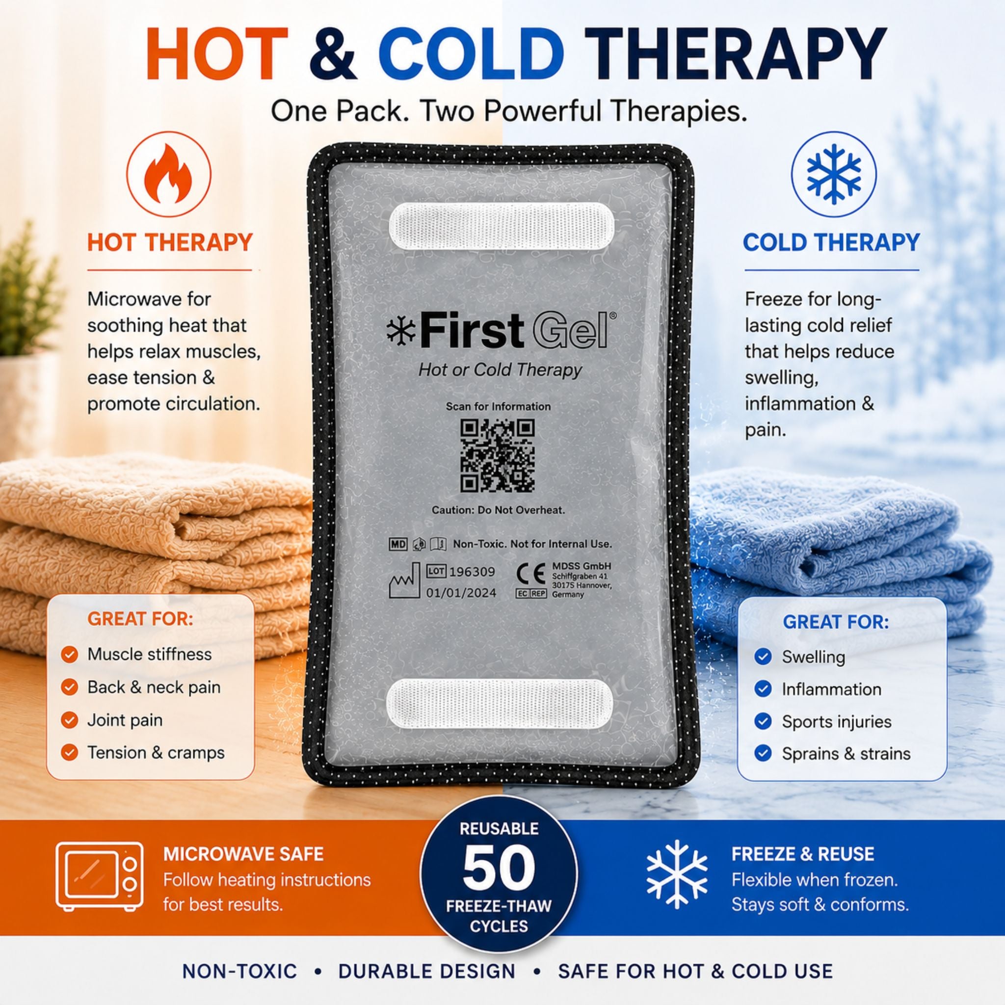 First Gel® Direct Stick™ Hot/Cold Therapy Packs (2-Pack) | EzyWrap