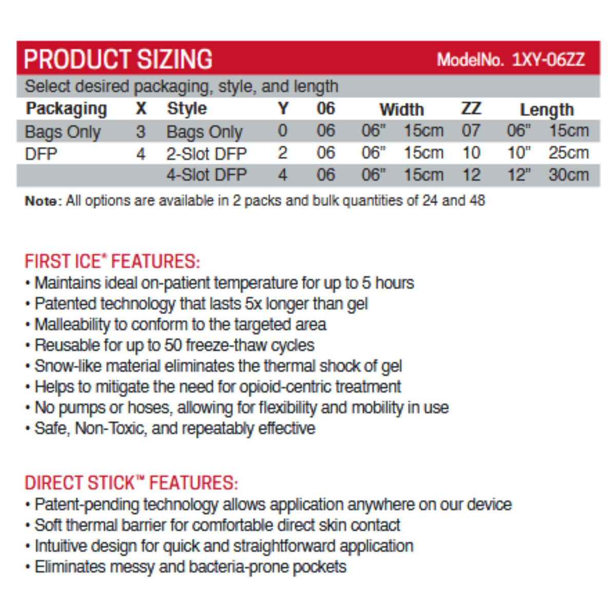 First Ice® Direct Stick™ Long-Lasting Cold Therapy Pack size guide