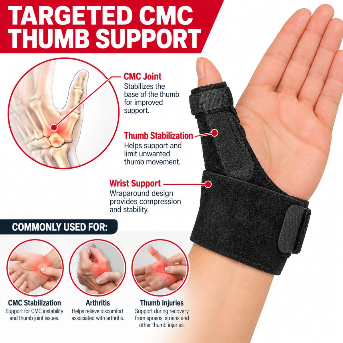 Wahoo CMC thumb brace showing targeted thumb stabilization and support for arthritis and thumb injuries