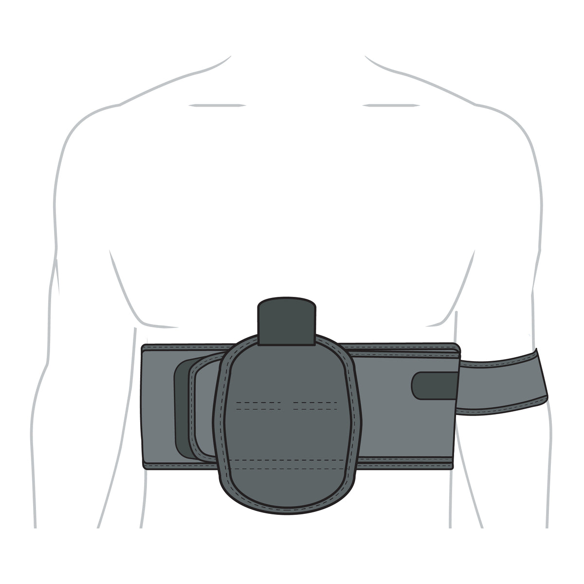 Diagram of torso shoulder immobilizer brace with band and bicep cuff placement - 283025, 284811, 284815, 284813